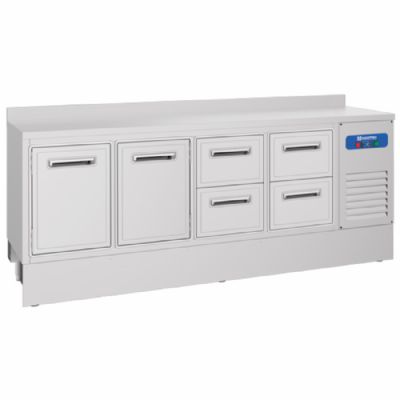 Comptoir bar froid inox 2 portes 4 tiroirs - température -2/+8°C avec volume 645 L Comptoir bar froid inox 2 portes 4 tiroirs - température -2/+8°C avec volume 645 L