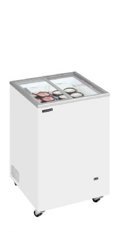 Congélateur bahut 91L avec 2 couvercles coulissants vitrés et plats