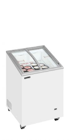 Congélateur bahut 85L avec 2 couvercles coulissants incurvés et vitrés