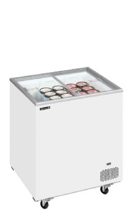 Congélateur bahut 155L avec 2 couvercles coulissants vitrés et plats