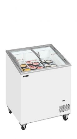 Congélateur bahut 157L avec 2 couvercles coulissants incurvés et vitrés