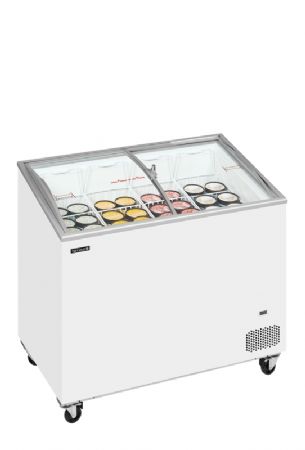 Congélateur bahut 230L avec 2 couvercles coulissants incurvés et vitrés
