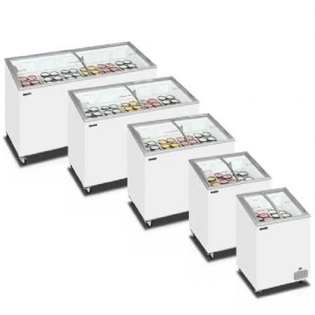 Conglateur bahus blanc vitr incurv coulissante 398 L -14/-24 C - 1550x615x949 mm