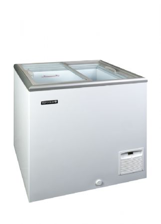 Congélateur coffre vitré coloris blanc plage de température -23/-16°C volume 205/163