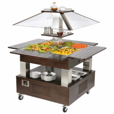 Buffet bain-marie central en inox avec 4 bacs GN 1/1 h150 et temp�rature jusqu�� 90�C