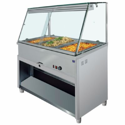Comptoir bain-marie avec façade vitrée verticale avec 4x GN 1/1 température +30/+90°C Comptoir bain-marie avec façade vitrée verticale avec 4x GN 1/1 température +30/+90°C