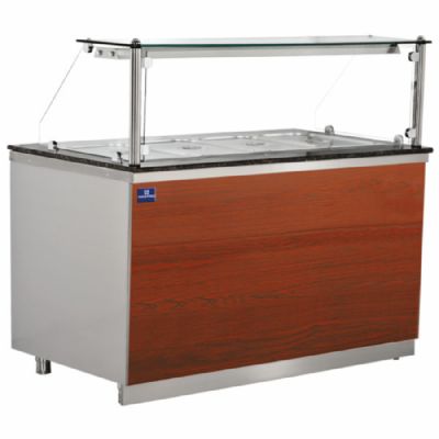 Table bain-marie vitre verticale avec 3GN1/1-150 température 90°C Table bain-marie vitre verticale avec 3GN1/1-150 température 90°C
