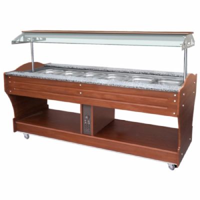 Buffet bain-marie central inox monophas� - avec 6 r�cipients GN 1/1 h150 mm temp�rature +90�C puissance 4,5 kW