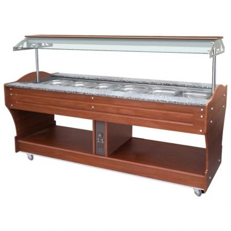 Buffet Maintien Chaud bain-marie à île, 6x GN 1/1 h=150 mm, hotte non abaissable, 2200x900x1310 mm - Virtus - IEA0040