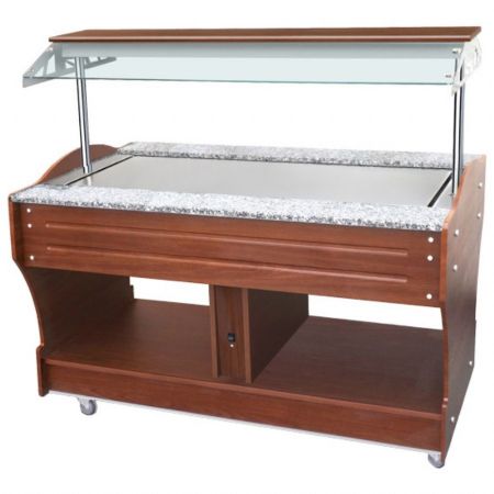 Buffet réfrigéré neutre à île plan en inox, 4x GN 1/1, hotte non abaissable, 1550x900x1310 mm - Virtus - IEB0020