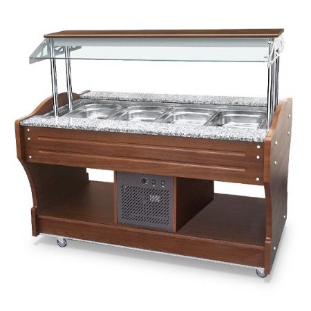 Buffet réfrigéré froid à île réfrigération statique, 4x GN 1/1 h=150 mm, hotte non abaissable, positif, 1550x900x1310 mm - Virtus - IEC0002/I