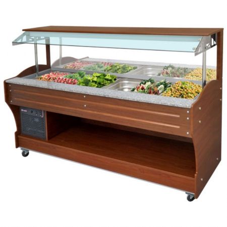 Buffet réfrigéré froid mural réfrigération statique, 6x GN 1/1 h=150 mm, hotte non abaissable, positif, 2200x900x1310 mm - Virtus - IEC0005/I
