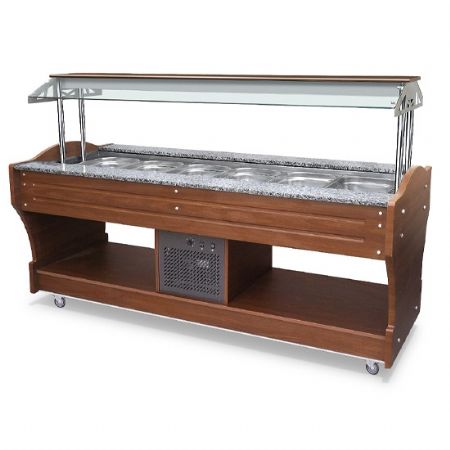 Buffet réfrigéré à île réfrigération statique, 6x GN 1/1 h=150 mm, hotte non abaissable, positif, 2200x900x1310 mm - Virtus - IEC0040