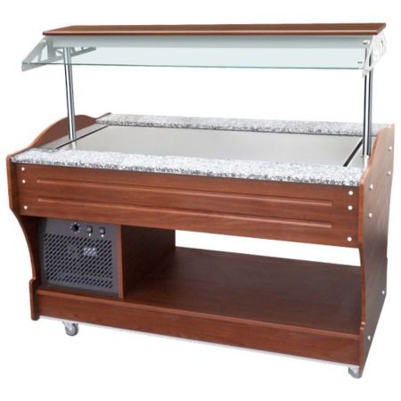 Buffet réfrigéré froid à île plan et réfrigération statique, 4x GN 1/1, hotte non abaissable, positif, 1550x900x1310 mm - Virtus - IEC0041
