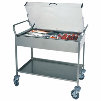 Chariot de service inox avec bac et 8 accumulateurs eutectiques