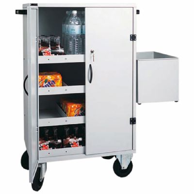 Chariot de service mini-bar inox portes battantes avec 2 niveaux