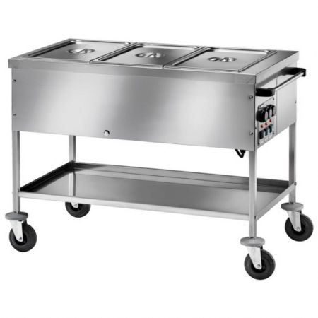 Chariot Bain marie étagère inférieure, 3x GN 1/1 h=150 mm, 3 températures, 3 kW, 1170x670x850 mm - Virtus - IFD0002/F