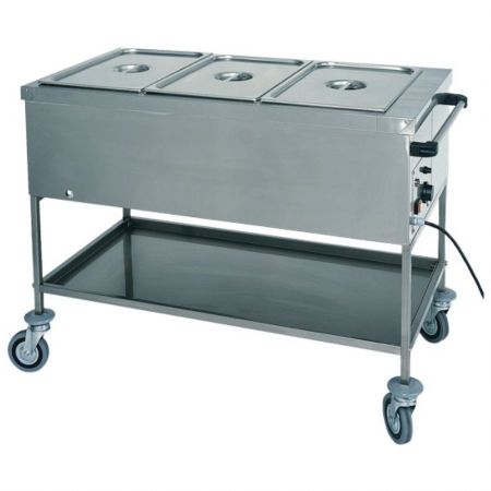 Chariot Bain marie avec étagère inférieure, 3x GN 1/1 h=200 mm, 1 température, 2 kW - Virtus - IFD0007/F