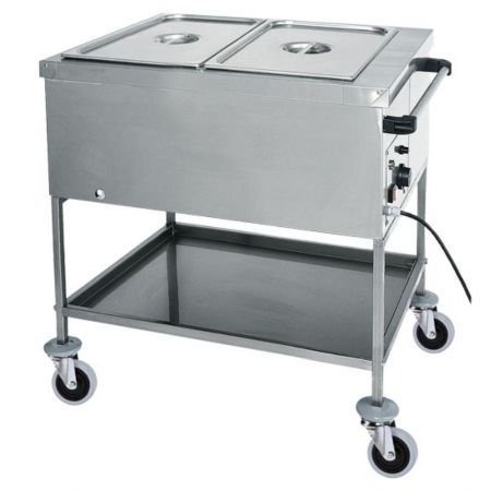 Chariot Bain marie étagère inférieure, 2 x GN 1/1 h=200 mm, 1 température, 2 kW, 840x650x850 mm - Virtus - IFD0009