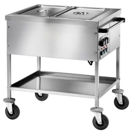 Chariot bain-marie étagère inférieure, 2x GN 1/1 h=150 mm, 2 températures, 2 kW, 840x650x850 mm - Virtus - IFD0010/F