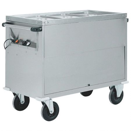 Chariot Bain marie sur armoire chauffée, 3x GN 1/1 h=200 mm, 3 températures, 2 kW, 1300x680x920 mm - Virtus - IFD0031/F