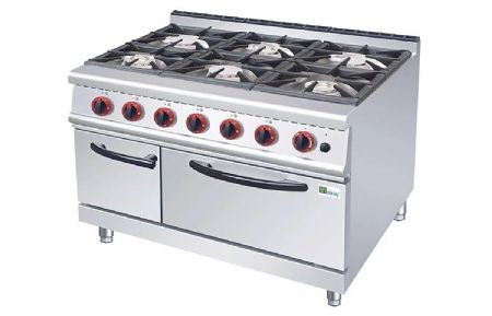 Fourneau pro  gaz sur four gaz 6 bruleurs - 3x3,5kW + 3x4,5kW