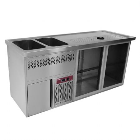 Refroidisseur de fûts 2 compartiments avec égouttoir et grille, 2 cuves à gauche, 370 L - Diamond Promo - KBR/22G