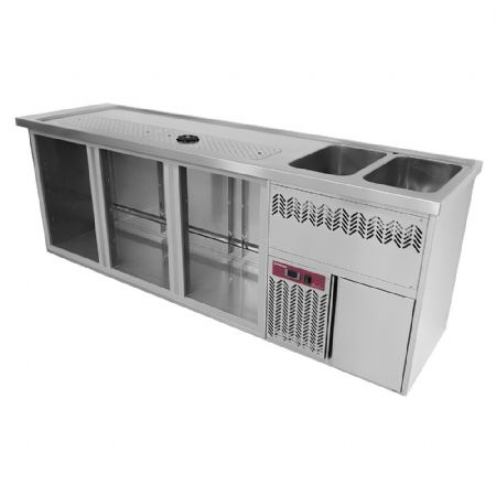 Refroidisseur de fûts 3 compartiments avec égouttoir et grille, 2 cuves à droite, 555 L - Diamond Promo - KBR/32D
