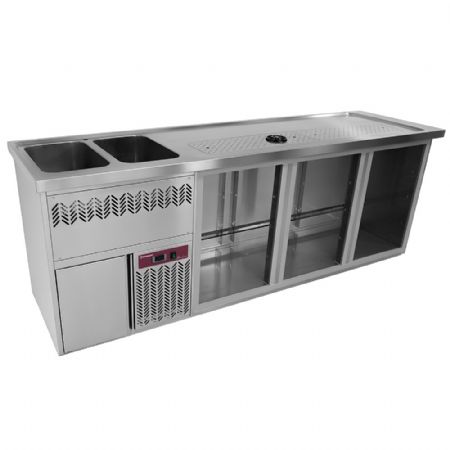Refroidisseur de fûts Comptoir bar 3 compartiments égouttoir et grille, 2 cuves à gauche, inox, 555 L - Diamond Promo - KBR/32G