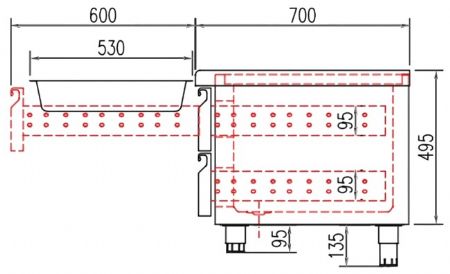 Meuble soubassement positif avec 2 tiroirs GN2/1 et 2 tiroirs GN 1/1 - 1660x700x600 mm