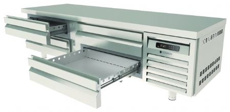 Meuble soubassement positif avec 2x2 tiroirs GN2/1 - 2110x700x600 mm