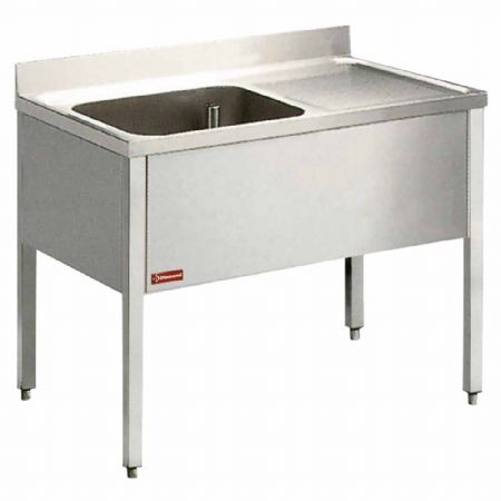 Plonge Inox 1 cuve et égouttoir à droite avec piétement 1200x600x880/900(+100) mm - Diamond Promo - L1210D/6-KD-D Plonge Inox 1 cuve et égouttoir à droite avec piétement 1200x600x880/900(+100) mm - Diamond Promo - L1210D/6-KD-D