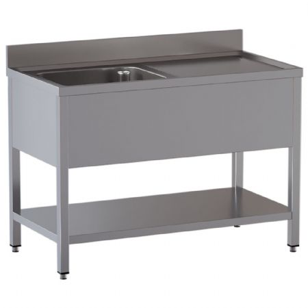 Plonge inox 1 cuve avec zone d’égouttage à droite 1200x600x850