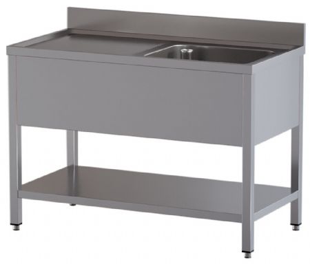Plonge inox AISI 304 avec égouttoir gauche et sous-tablette 1200x700x850/880(+100) mm - Diamond - L1211/D-SS1