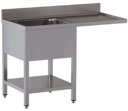Plonge professionnelle et égouttoir droite en inox AISI 304 avec sous-tablette 1200x700x850/880(+100) mm - Diamond - L1211/VD-SD4