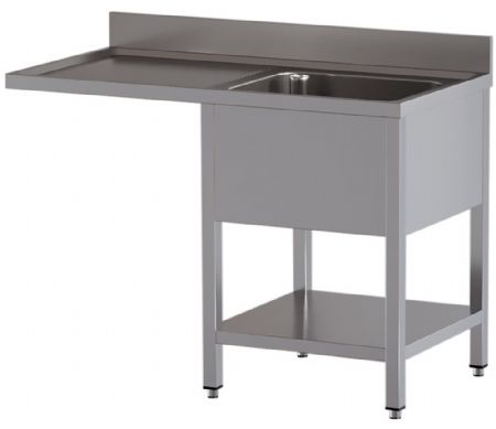 Plonge professionnelle avec égouttoir à gauche en inox 1200x700x850/880(+100) mm - Diamond - L1211/VD-SS4