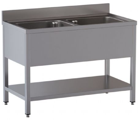 Plonge professionnelle en inox AISI 304 avec dimensions 1200x700x850/880(+100) mm - Diamond - L1221/D-SX2