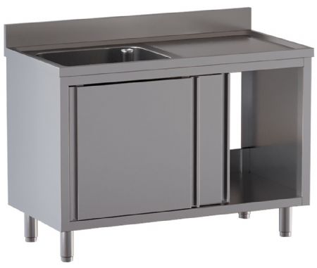 Plonge inox AISI 304 à droite sur armoire 1400x700x850/880(+100) mm - Diamond - L1411/AD-SD6