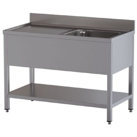 Plonge Inox 1 cuve avec égouttoir gauche et sous-tablette 1400x700x850/880(+100) mm - Diamond Promo - L1411/D-SS2 Plonge Inox 1 cuve avec égouttoir gauche et sous-tablette 1400x700x850/880(+100) mm - Diamond Promo - L1411/D-SS2
