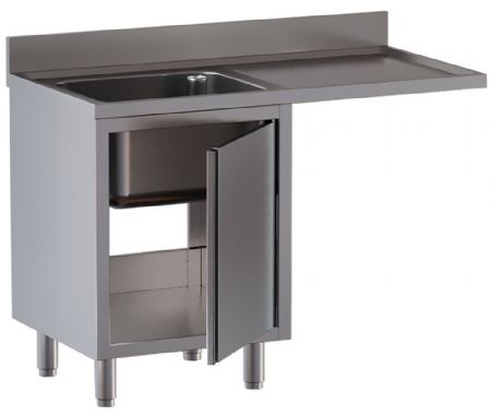 Plonge inox AISI 304 1 cuve avec égouttoir à droite 1400x700x850/880(+100) mm - Diamond - L1411/VAD-SD3