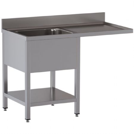 Plonge professionnelle 1 cuve et 1 égouttoir à droite en inox AISI 304 1400x700x850/880(+100) mm - Diamond - L1411/VD-SD1