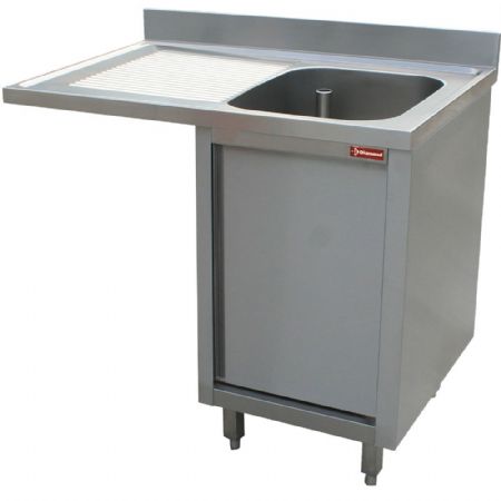 Plonge Inox 1 cuve avec égouttoir à gauche sur armoire 1 porte battante et espace lave-vaisselle 1400x700x880/900(+100) mm - Diamond - L1411VS-AS-D