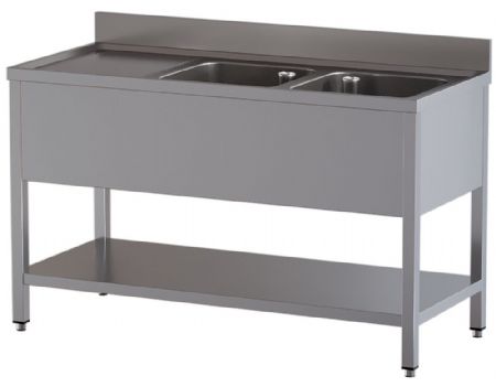 Plonge professionnelle 2 cuves et 1 égouttoir gauche avec sous tablette - Diamond - L1421/6D-SS3