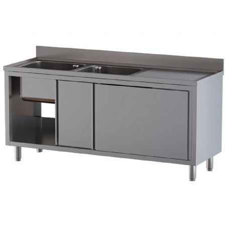 Plonge inox 2 cuves avec égouttage positionné à droite 1600x700x850