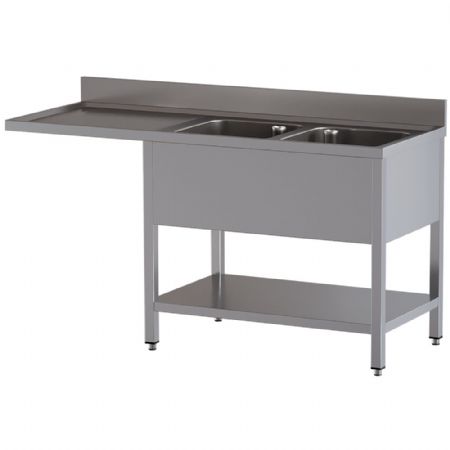 Plonge Inox 1 2 cuves et 1 égouttoir gauche avec sous tablette et espace lave-vaisselle 1600x700x850/880(+100) mm - Diamond - L1621/VD-SS2 Plonge Inox 1 2 cuves et 1 égouttoir gauche avec sous tablette et espace lave-vaisselle 1600x700x850/880(+100) mm - Diamond - L1621/VD-SS2