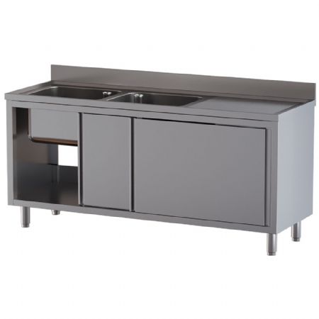 Plonge professionnelle 2 cuves en inox AISI 304 égouttoir droite 1800x700x850/880(+100) mm - Diamond - L1821/AD-SD8