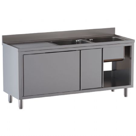 Plonge inox 2 cuves avec égouttage latéral gauche 1800x700x850