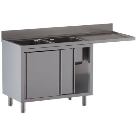Plonge avec armoire 2 portes et 2 bacs et égouttoir positionné à droite 1800x700x850
