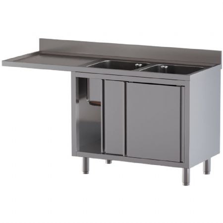 Plonge avec armoire 2 portes et 2 bacs et égouttoir positionné à gauche 1800x700x850