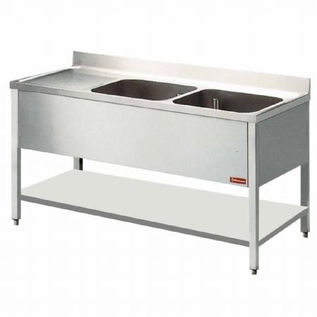 Plonge professionnelle inox 2 cuves et 1 égouttoir 1800x700x880/900(+100) mm - Diamond - L1821S-D
